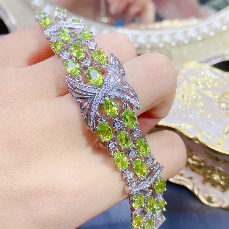 Luxury Light Luxury Style 925 Silver Jewelry Natural Peridot Bracelet