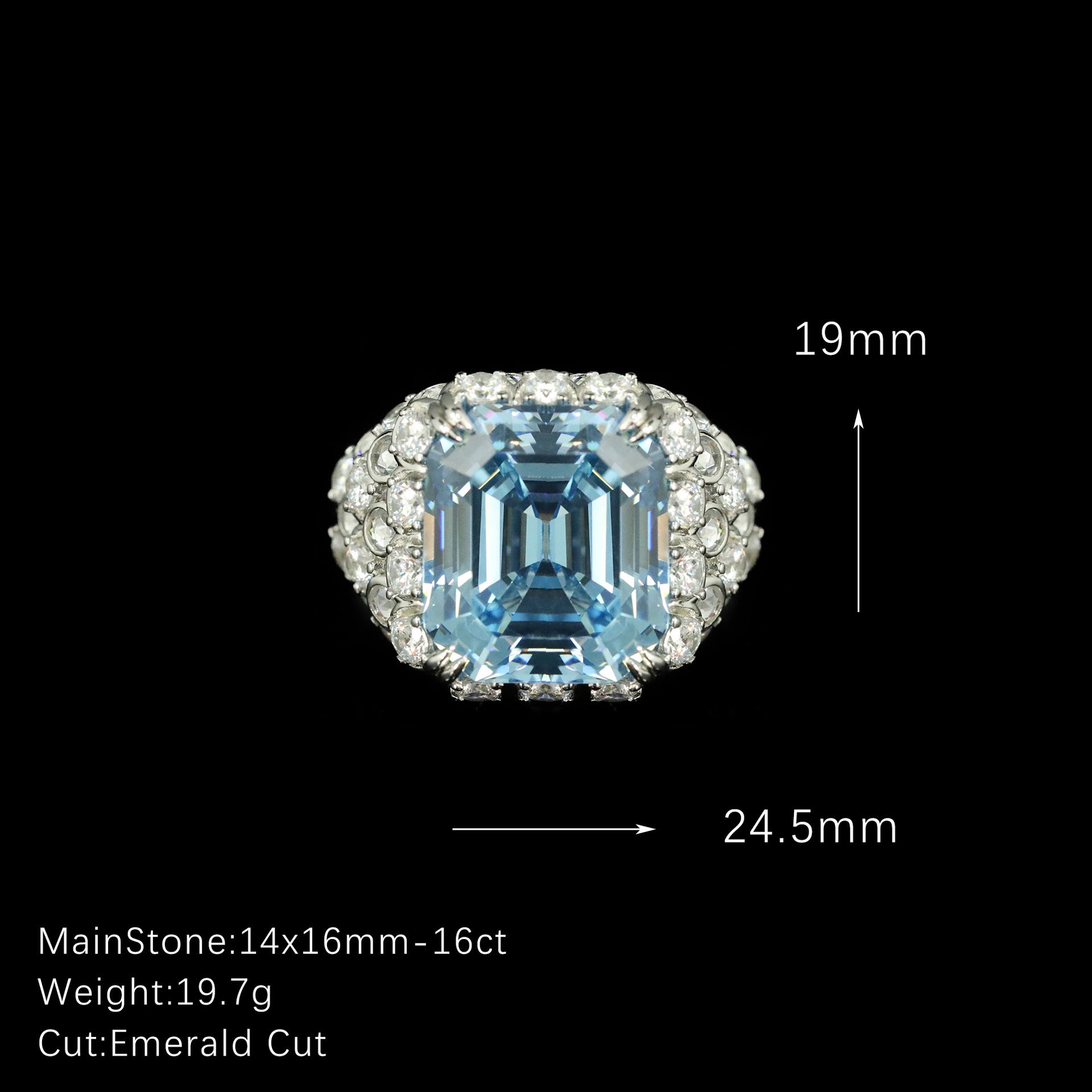 925 Silver Gold Plated Ring 16 Carat High Carbon Diamond Aquamarine Emerald Cut Fish Scale Jewelry Women's Ring