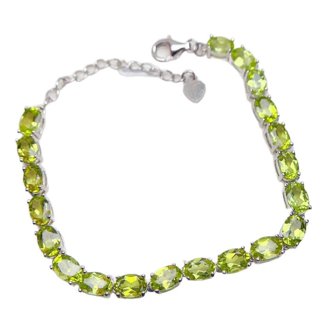 S925 Silver Inlaid Main Stone 4*6 Natural Peridot Bracelet