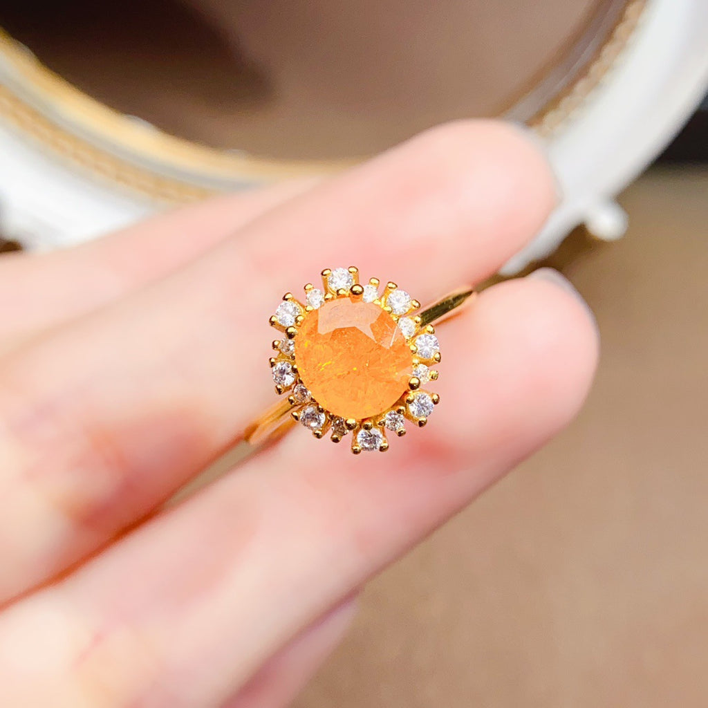 S925 Silver Inlaid Main Stone 6*8mm Natural Garnet Ring