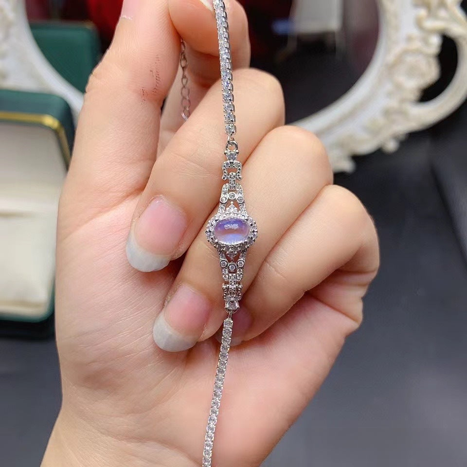 Natural Moonstone Bracelet 925 Sterling Silver Bracelet Female Jewelry High-grade Handmade Jewelry