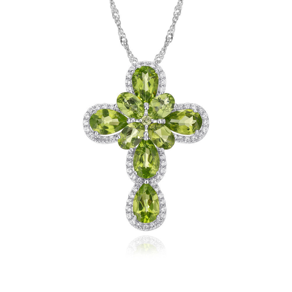 Italian Jewelry Design 925 Silver Fashion Noble Inlaid Peridot Necklace