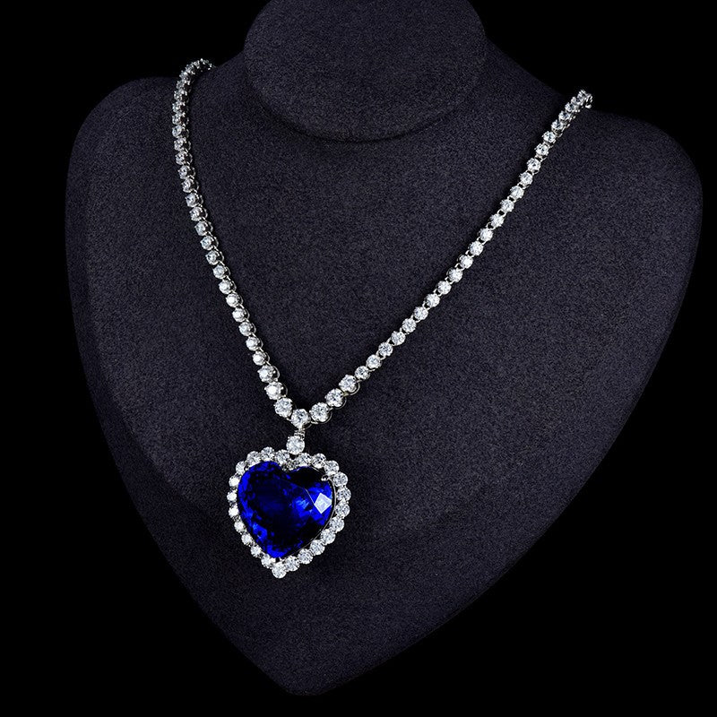 Luxury 6A Tanzanite Necklace for Women Wedding Banquet Style Ocean Heart Sapphire Necklace Heart-shaped Pendant