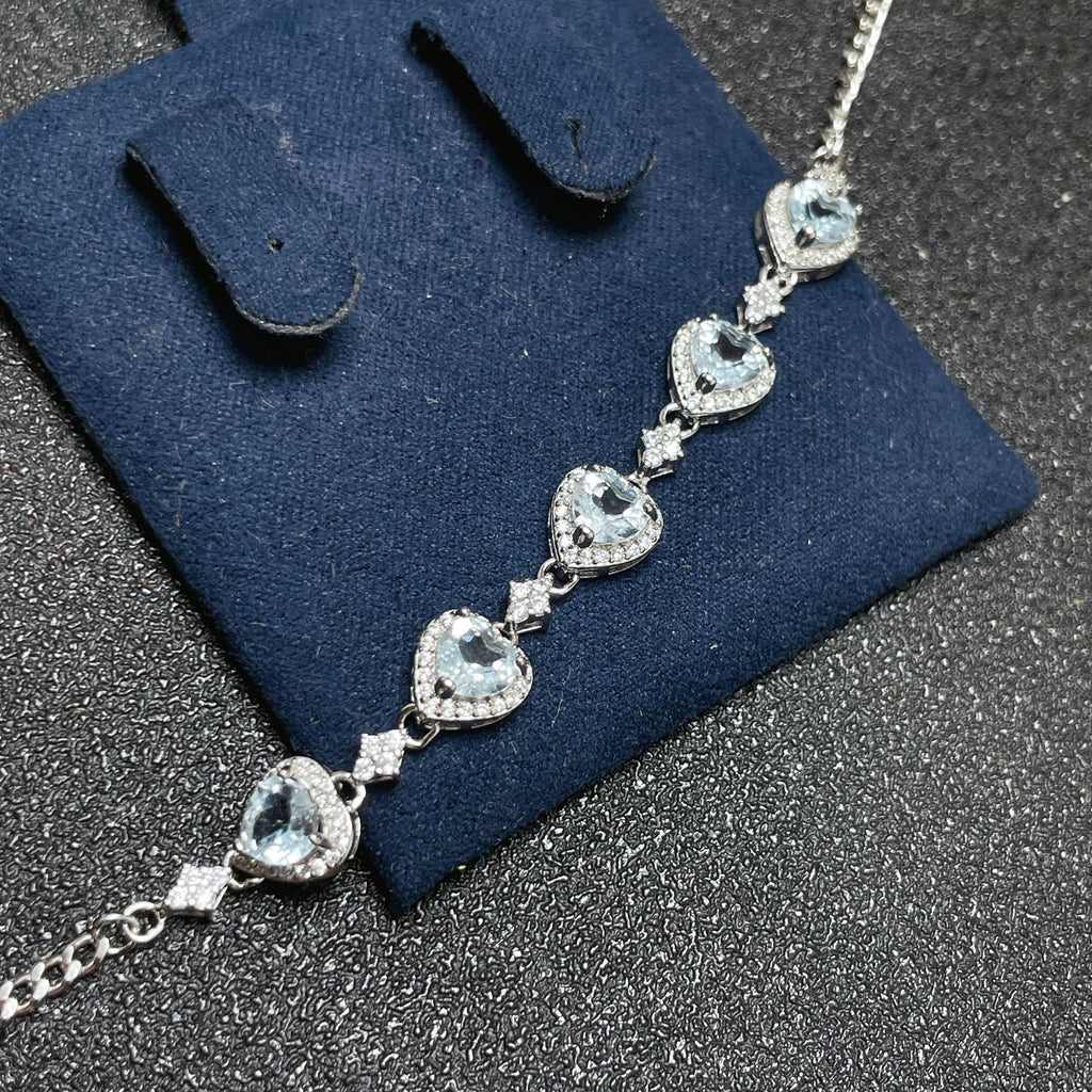 S925 Silver Inlaid Natural Heart-shaped Aquamarine Women's Necklace Fresh Hand Jewelry