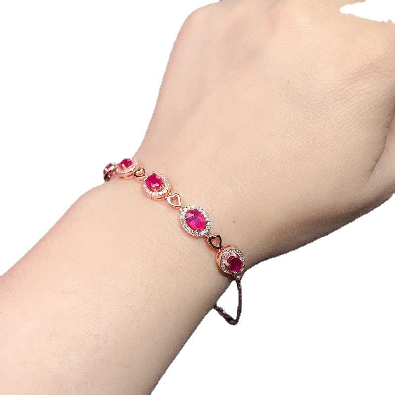Ruby Bracelet with Extended Chain Adjustable 925 Silver Ruby