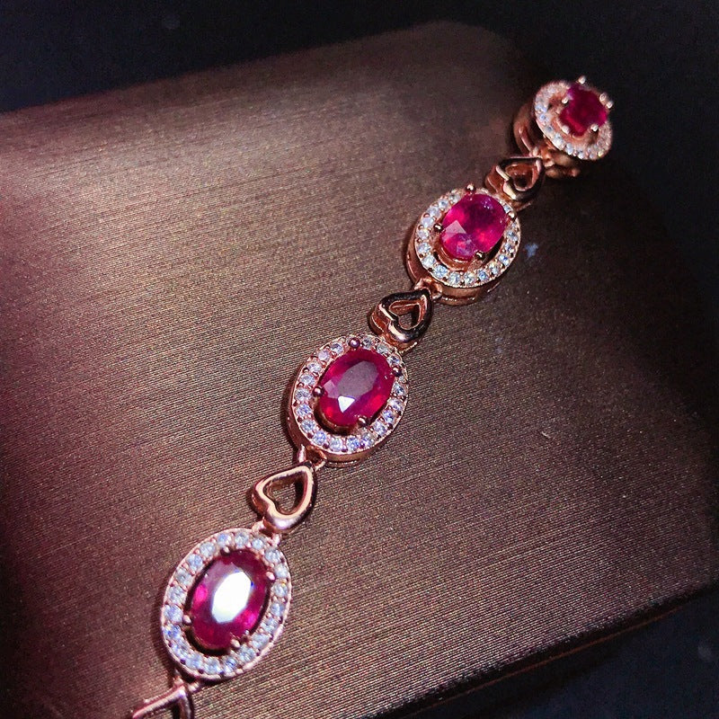 Ruby Bracelet with Extended Chain Adjustable 925 Silver Ruby