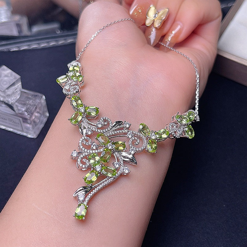 Natural Peridot 925 Silver Inlaid Peridot Necklace