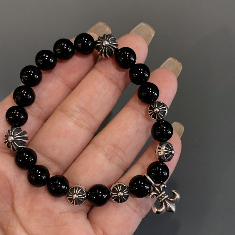 8mm Boy Scout Flower Obsidian Bracelet