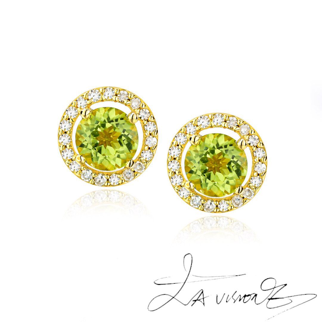 925 Silver Inlaid Peridot South African Diamond Stud Earrings