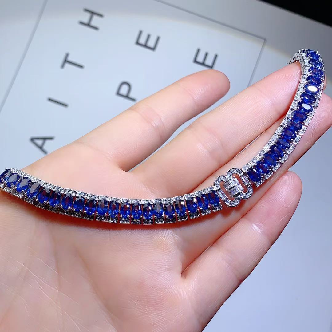 Sri Lanka Sapphire Inlaid S925 Light Luxury Heavy Craft Full Diamond High-end Exquisite Pure Silver Bracelet