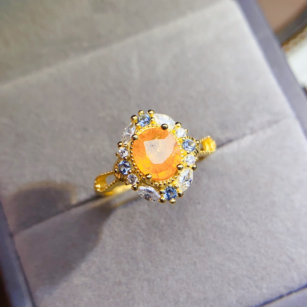 S925 Silver Inlaid Main Stone 6*8mm New Natural Garnet Ring