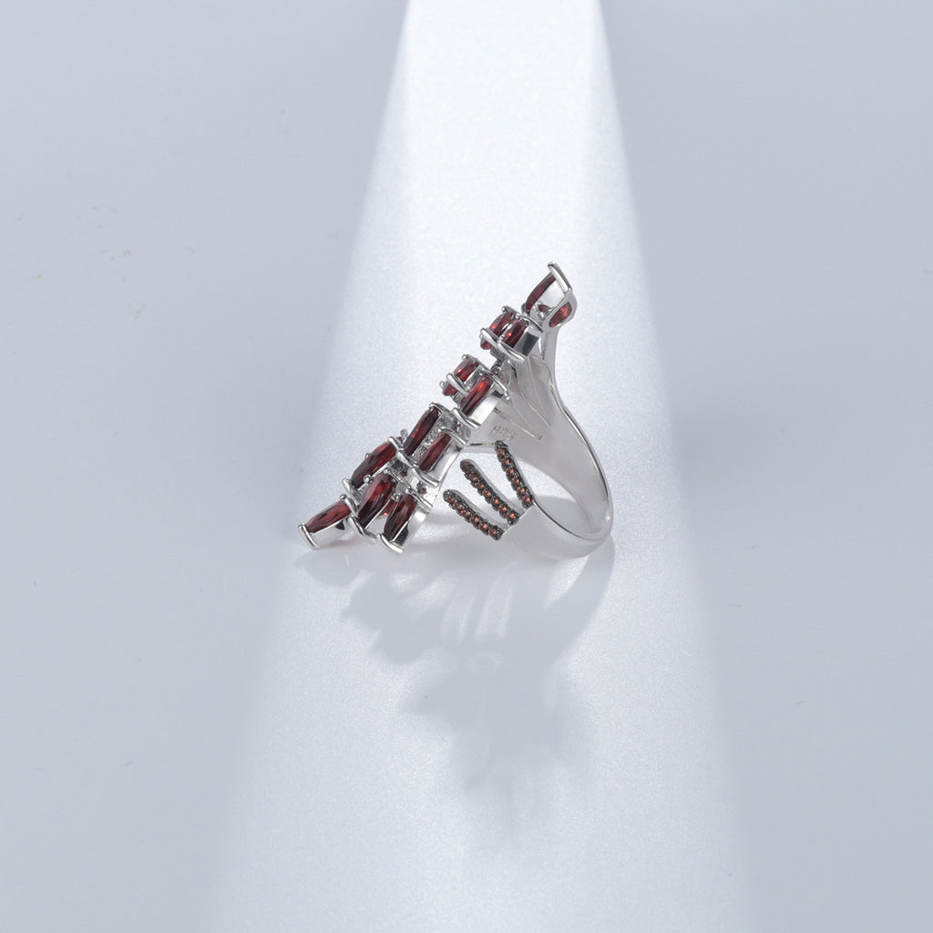 Natural Garnet Ring Opening Adjustable 925 Silver Color Gemstone Ring