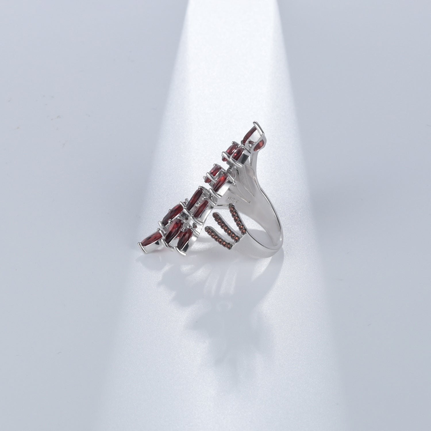 Natural Garnet Ring Opening Adjustable 925 Silver Color Gemstone Ring