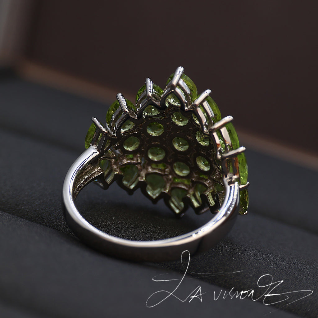 S925 Silver Inlaid Natural Peridot Pomegranate Ring