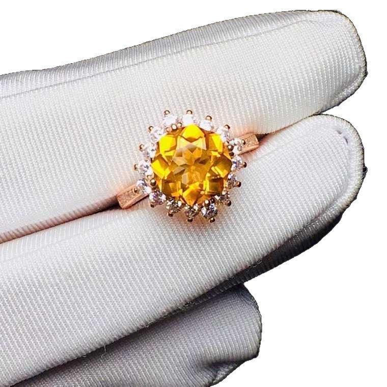 S925 Silver Fine Gift Natural Brazilian Citrine Ring