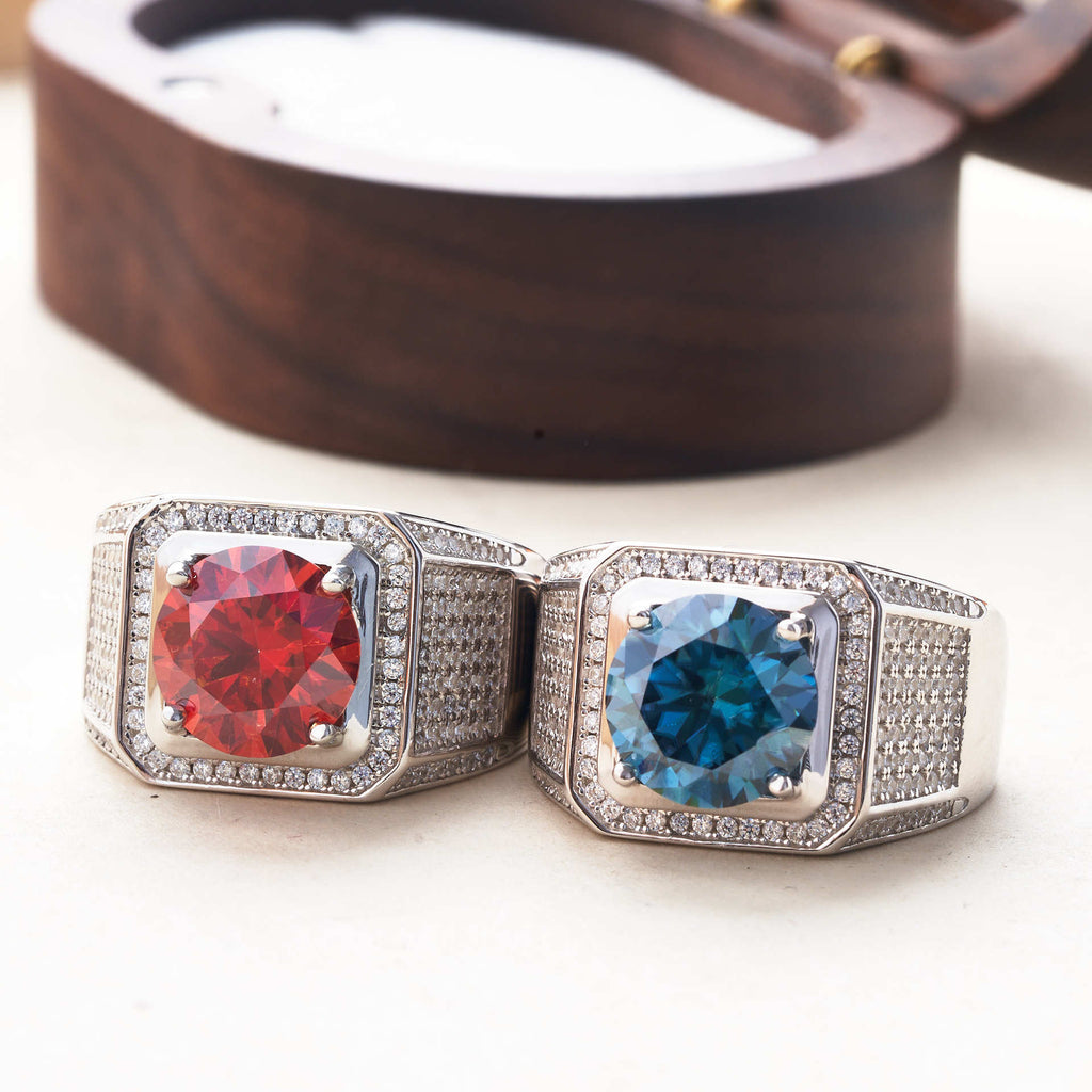 Sterling Silver S925 Moissanite Women's Ring 5 Carat 11mm Deep Sapphire Blue Red Moissanite Men's Ring