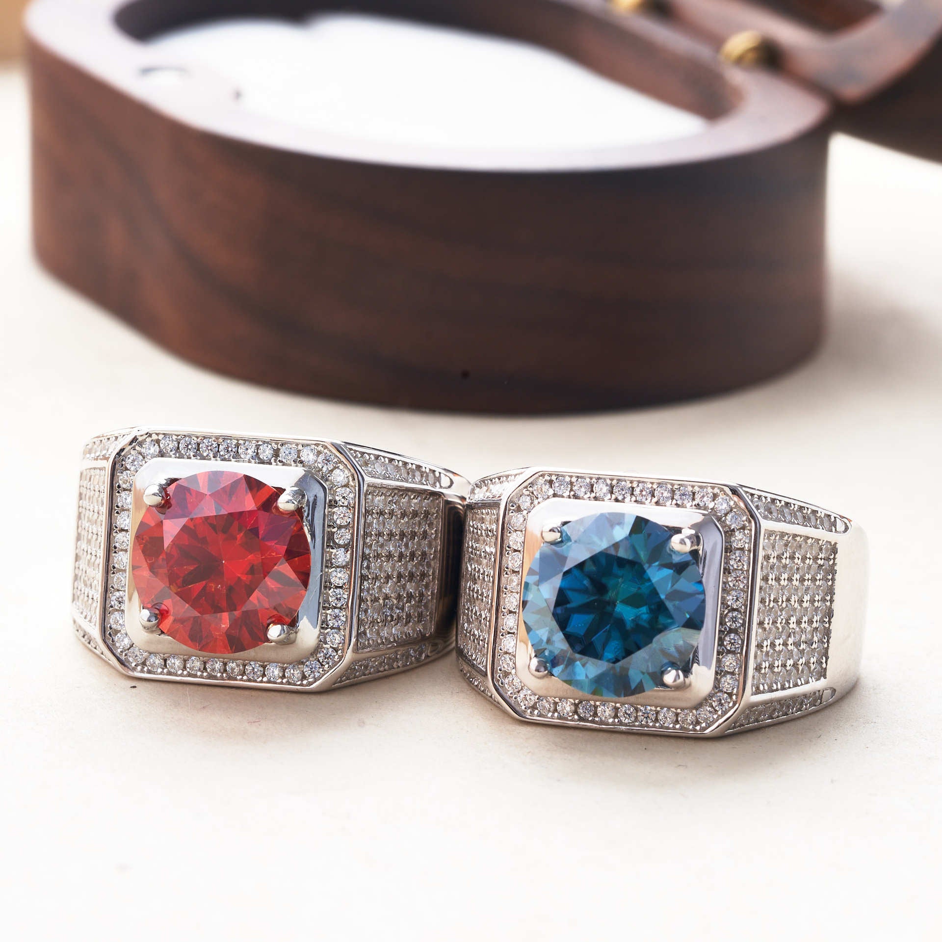 Sterling Silver S925 Moissanite Women's Ring 5 Carat 11mm Deep Sapphire Blue Red Moissanite Men's Ring