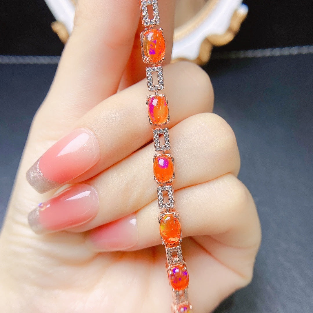 S925 Silver Inlaid Main Stone 5*7 Natural Fire Opal Bracelet
