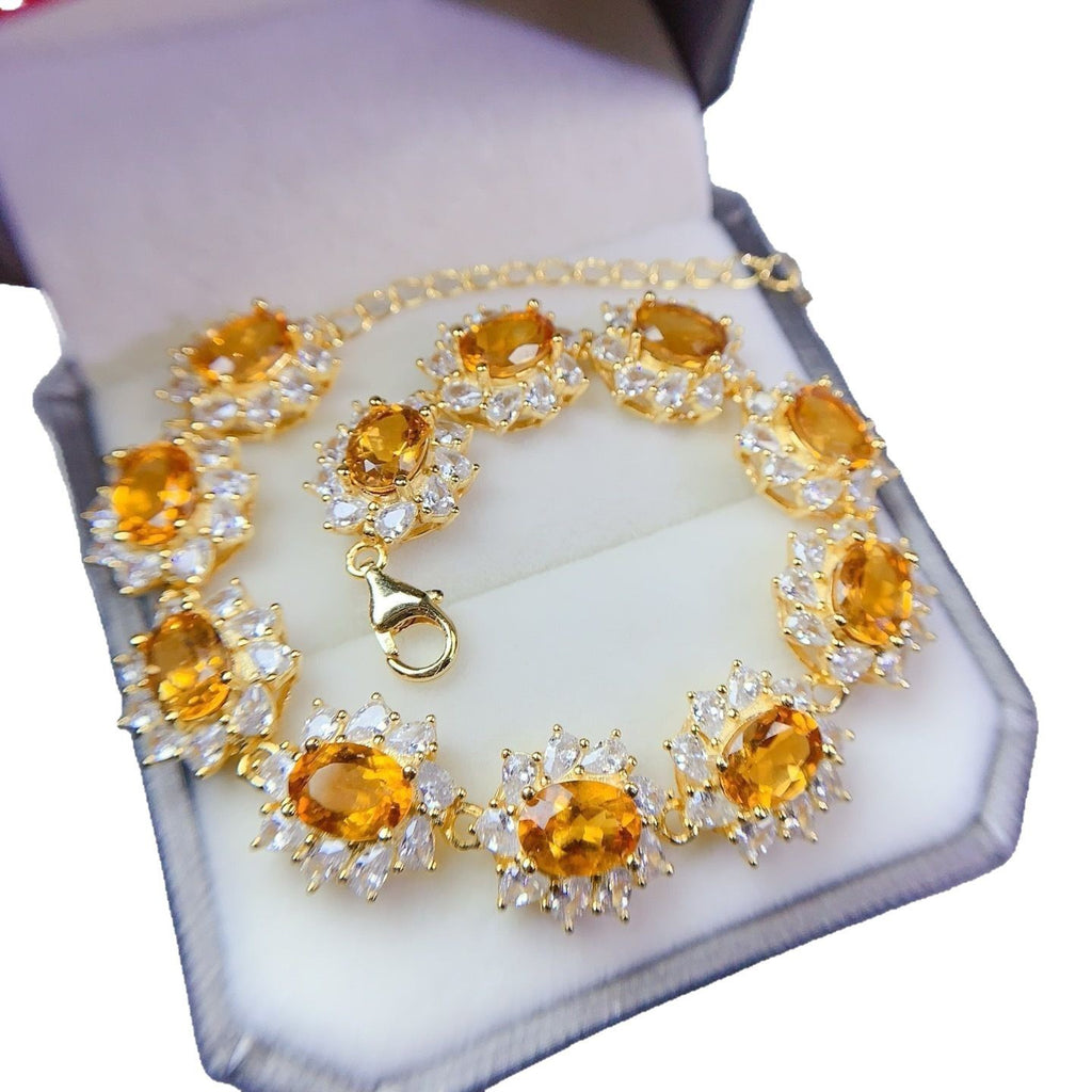 S925 Silver Fine Craft Inlaid 5*7mm Exquisite Yellow Crystal Bracelet