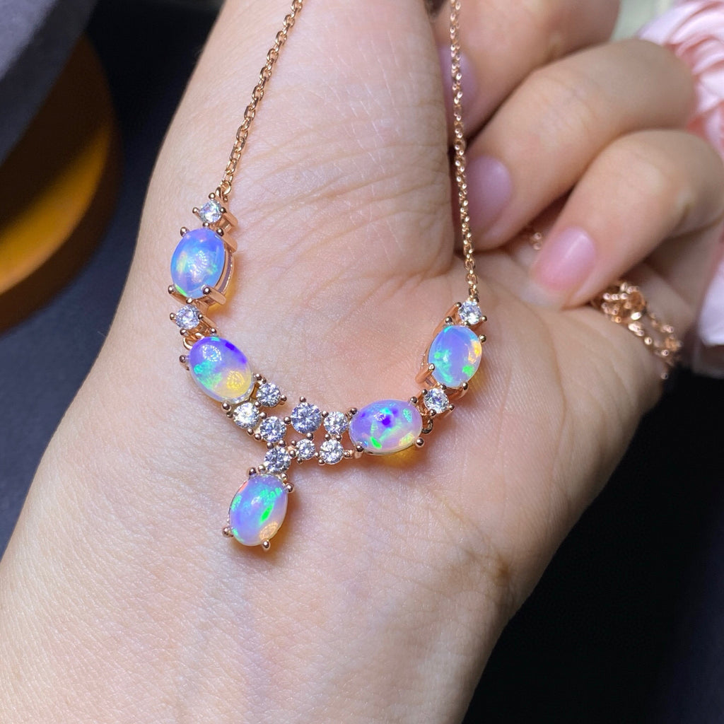 S925 Silver Fine Craft Inlaid Main Stone 5*7mm Pure Natural Opal Necklace Crystal Clean Bracelet