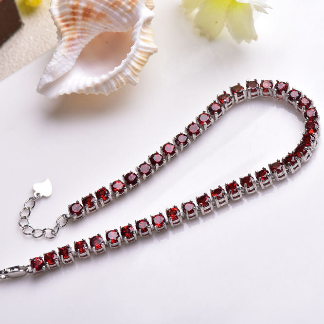 S925 Silver Inlaid Jewelry Natural Garnet Tennis Bracelet