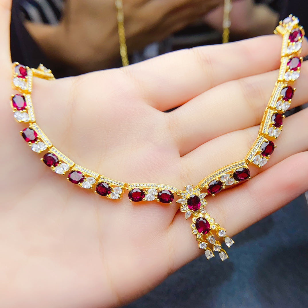 Natural Garnet S925 Silver Inlaid Main Stone 4*5mm Necklace