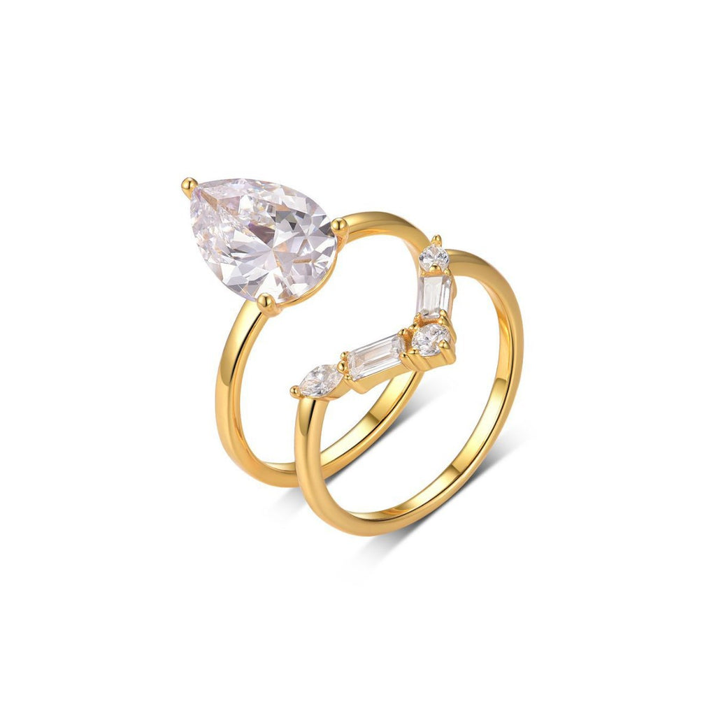 S925 Silver Moissanite Water Drop Stacking Rings for Women Set Niche Simple Style Hot Sale