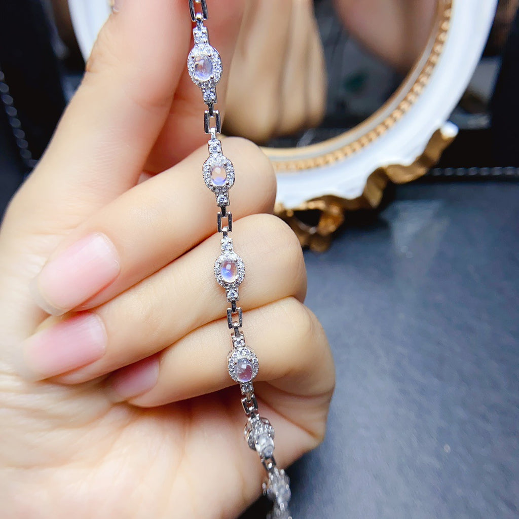 Natural Moonstone Bracelet S925 Silver Inlaid Main Stone 3*4