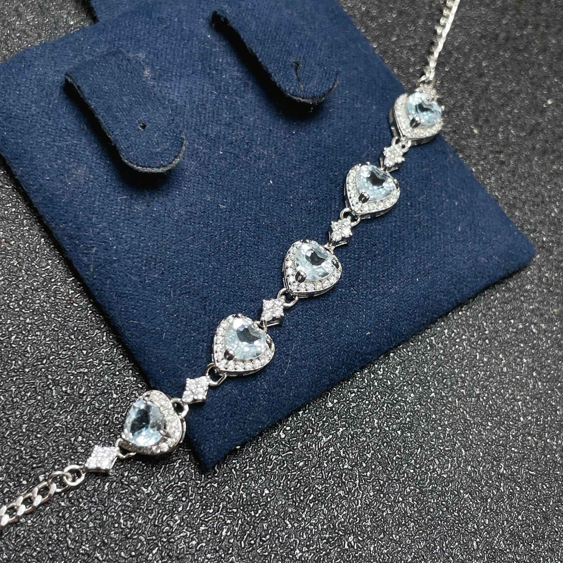 S925 Silver Inlaid Natural Heart-shaped Aquamarine Women's Necklace Fresh Hand Jewelry