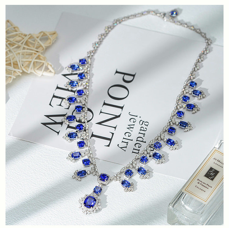 S925 Sterling Silver Cultivated Sapphire Pillow Necklace Light Luxury High Sense Luxury Necklace