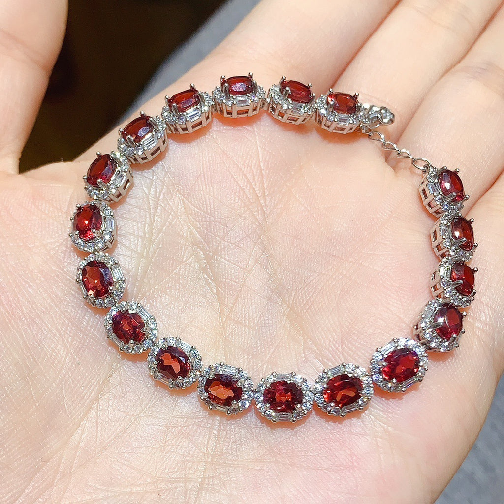 S925 Silver Inlaid Light Luxury Exquisite High-end Natural Garnet Bracelet