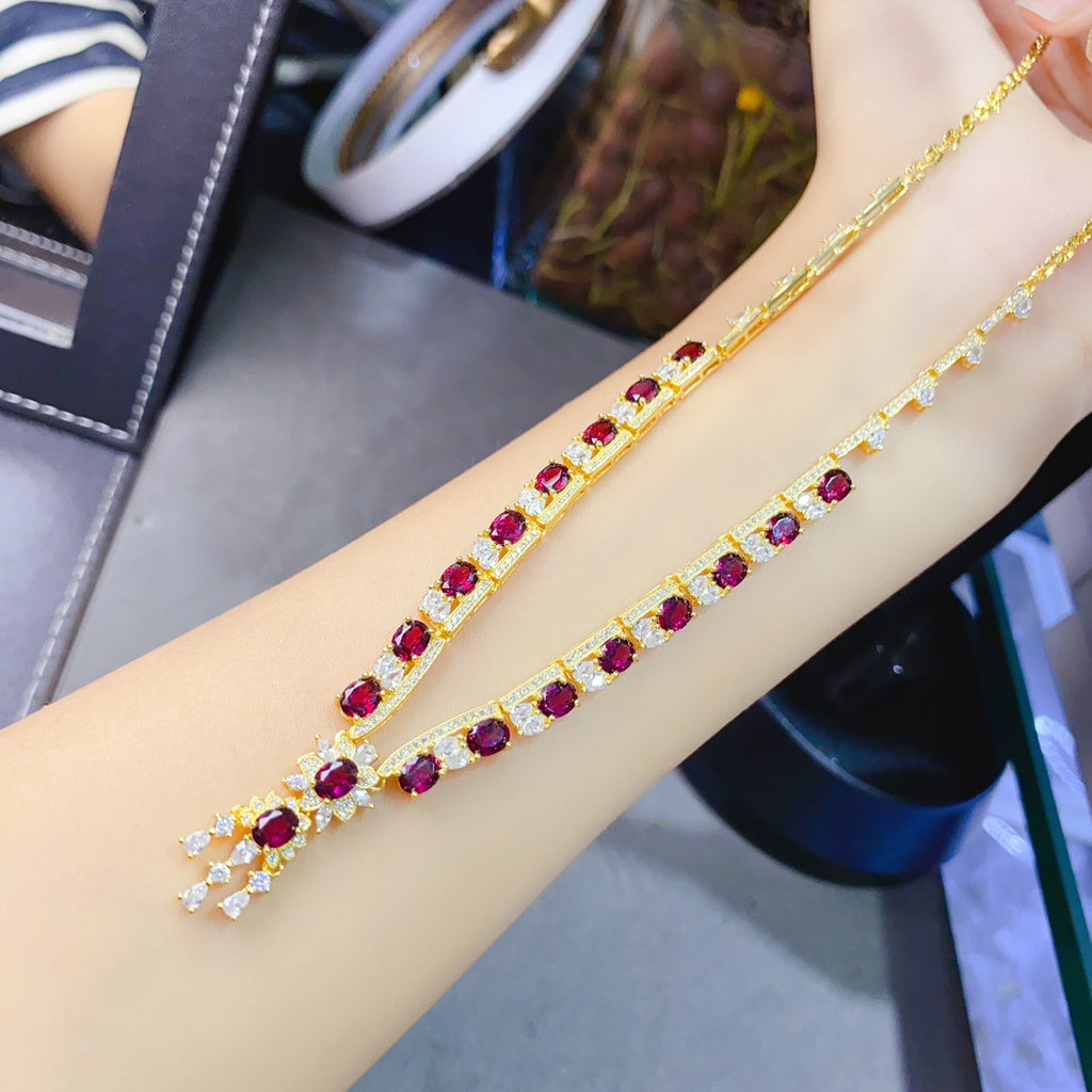 Natural Garnet S925 Silver Inlaid Main Stone 4*5mm Necklace