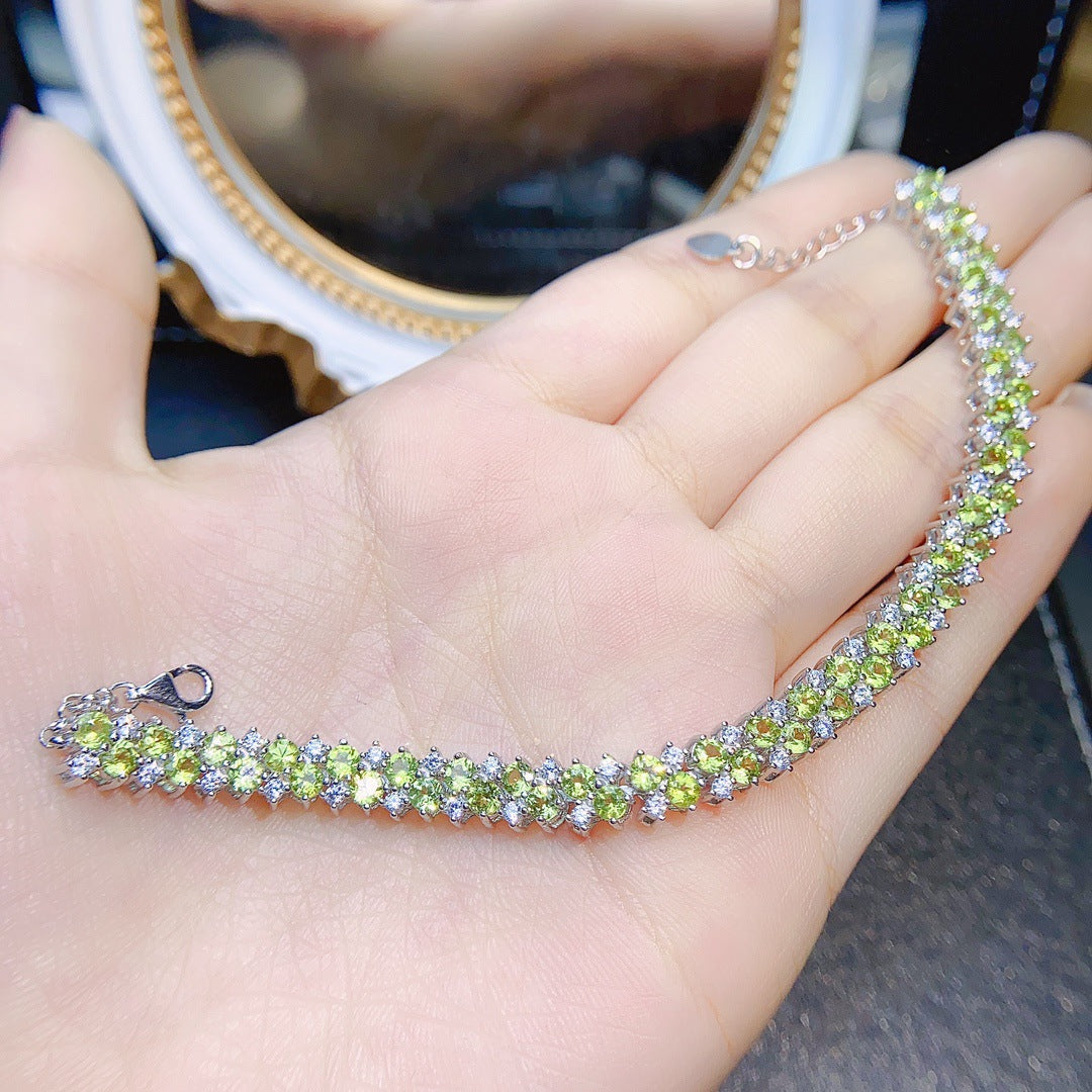 S925 Silver Inlaid Main Stone 3*3 Natural Peridot Bracelet
