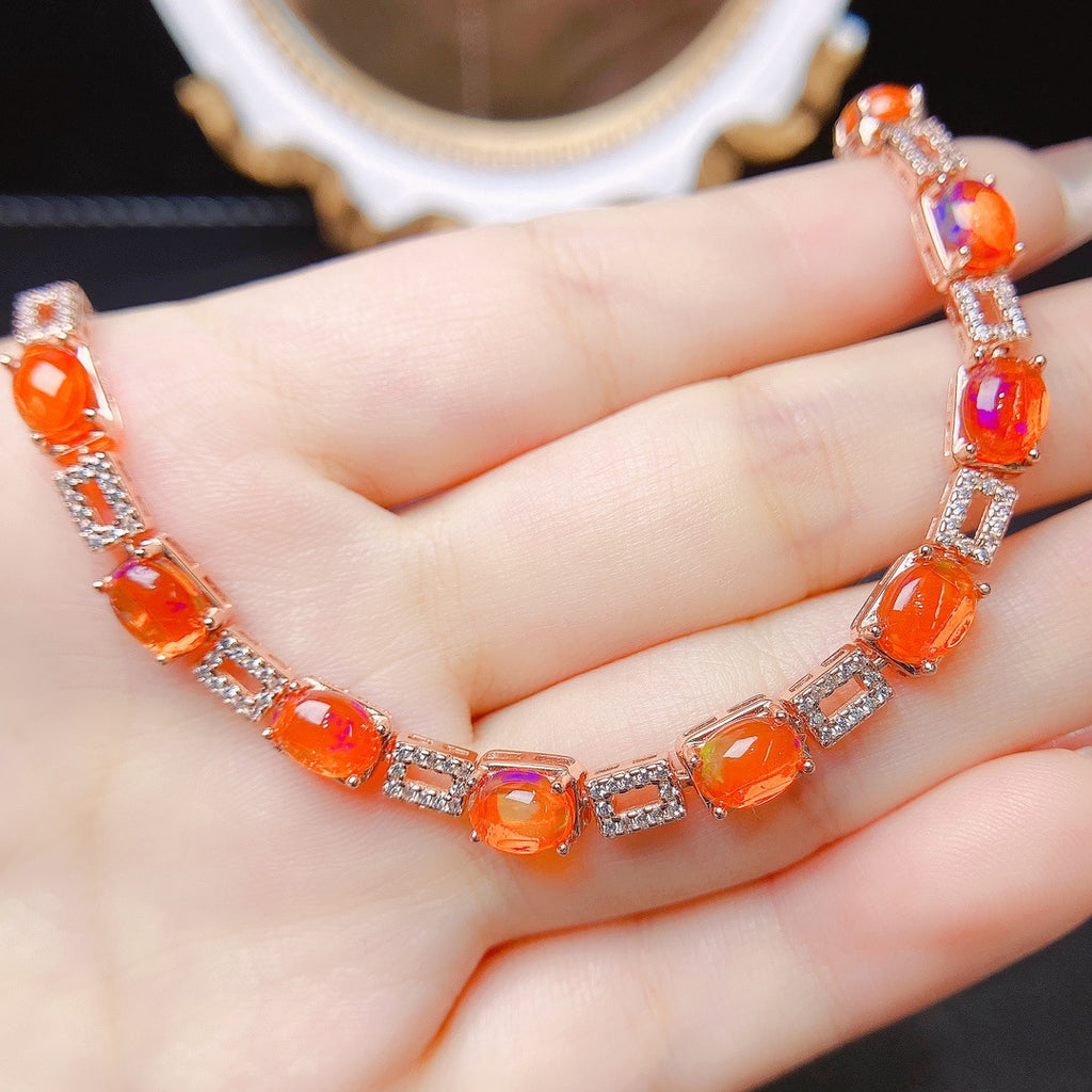 S925 Silver Inlaid Main Stone 5*7 Natural Fire Opal Bracelet