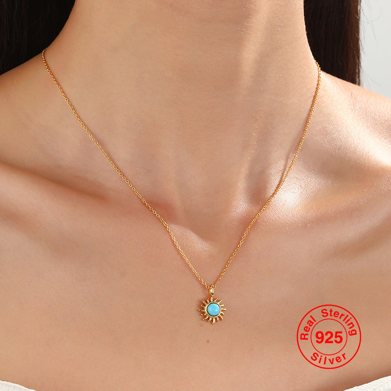 New Full Body S925 Silver Solar System Wind Wheel Opal Turquoise Pendant Necklace