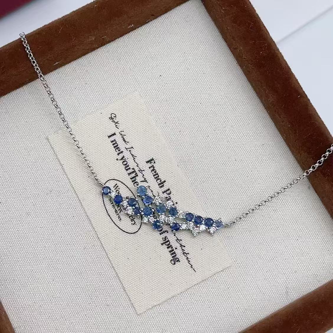 S925 Sterling Silver Wisteria Flower Smile Sweet Sapphire Necklace