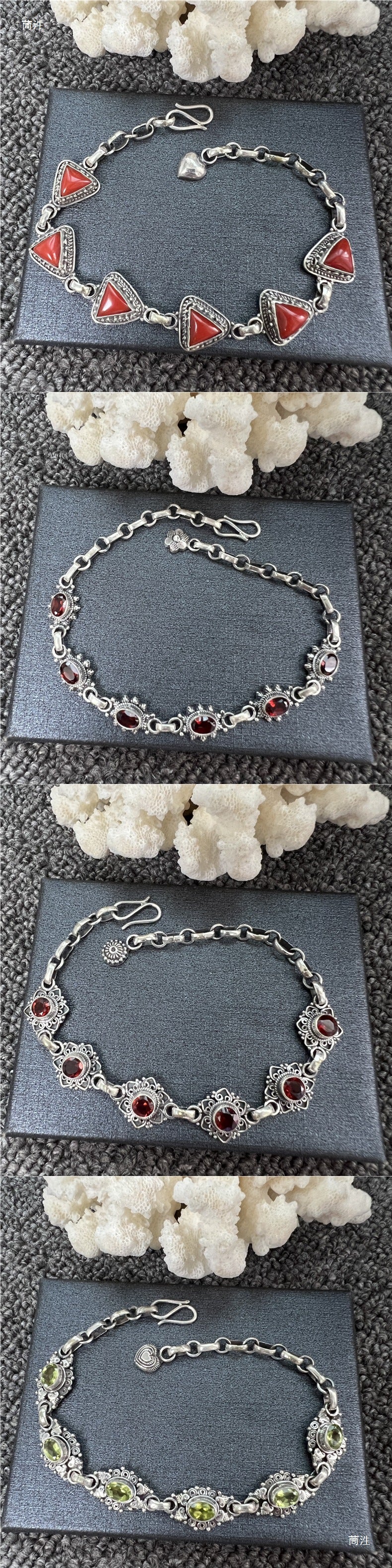 Nepal Handmade 925 Inlaid Yellow Crystal Ruby Amethyst Opal Stone Vintage Bracelet