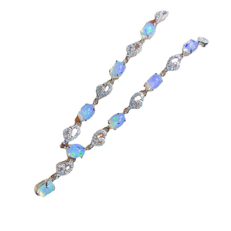 5*7mm Women's Chain Japanese Style Light Luxury Fire Color Gemstone Natural Opal Necklace
