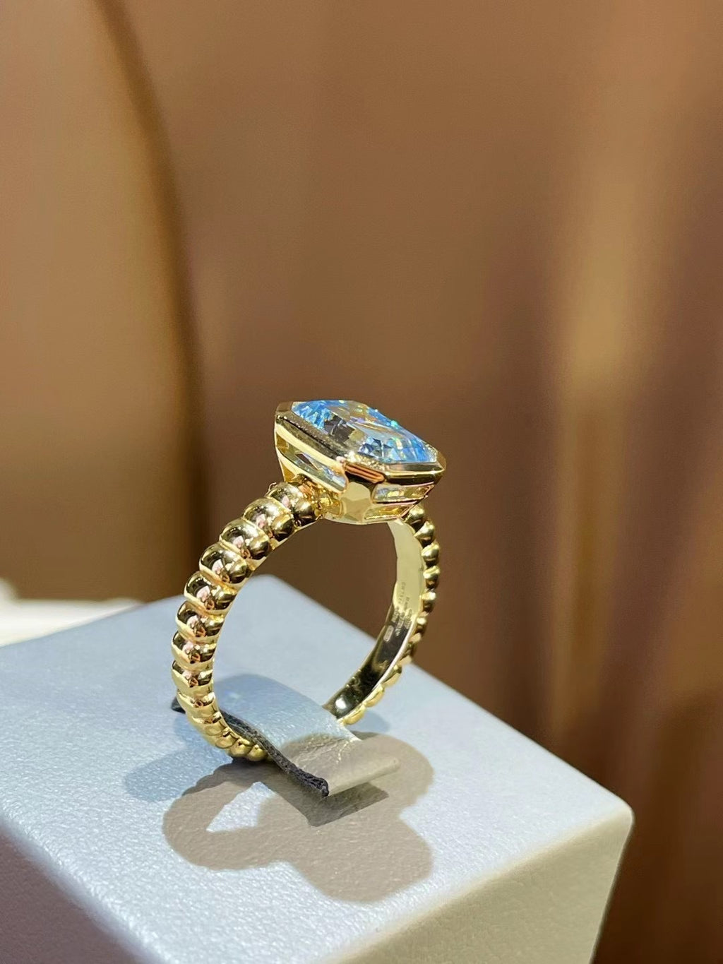 925 Silver Gold Plated High Carbon Diamond Asscher Aquamarine T Square Ring