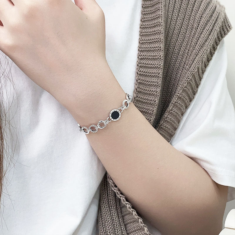 S925 Sterling Silver Black Enamel Bracelet for Women New Roman Numeral Splicing High-end Original Design Bracelet