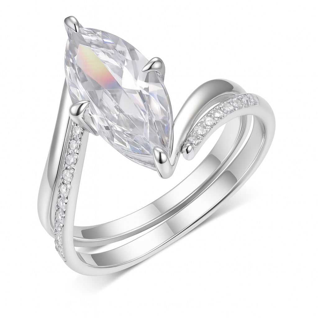 S925 Silver Horse Eye Moissanite Ring Stackable Set Ring Curve Ring Arm Inlaid Stone Gold Luxury Fashion Women's Hot Item