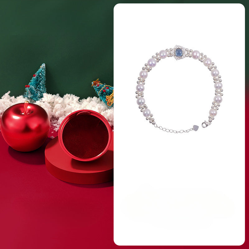 999 Sterling Silver Light Luxury Sea Blue Freshwater Pearl Bracelet