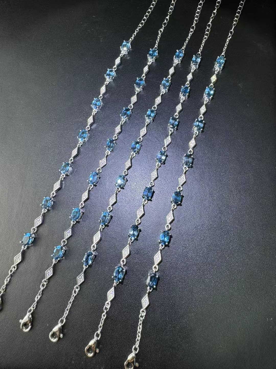 925 Silver Inlaid Main Stone 4*6mm Blue Topaz Bracelet