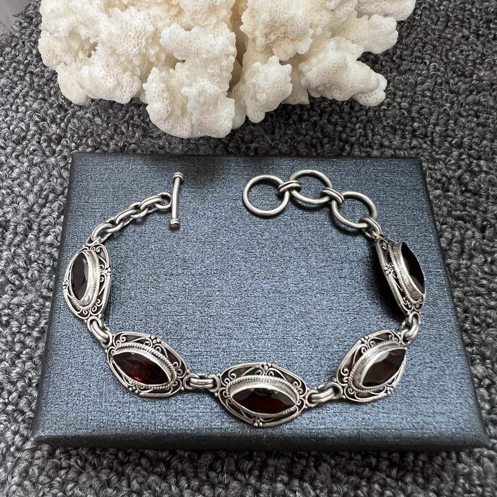 Nepal Handmade 925 Inlaid Yellow Crystal Ruby Amethyst Opal Stone Vintage Bracelet