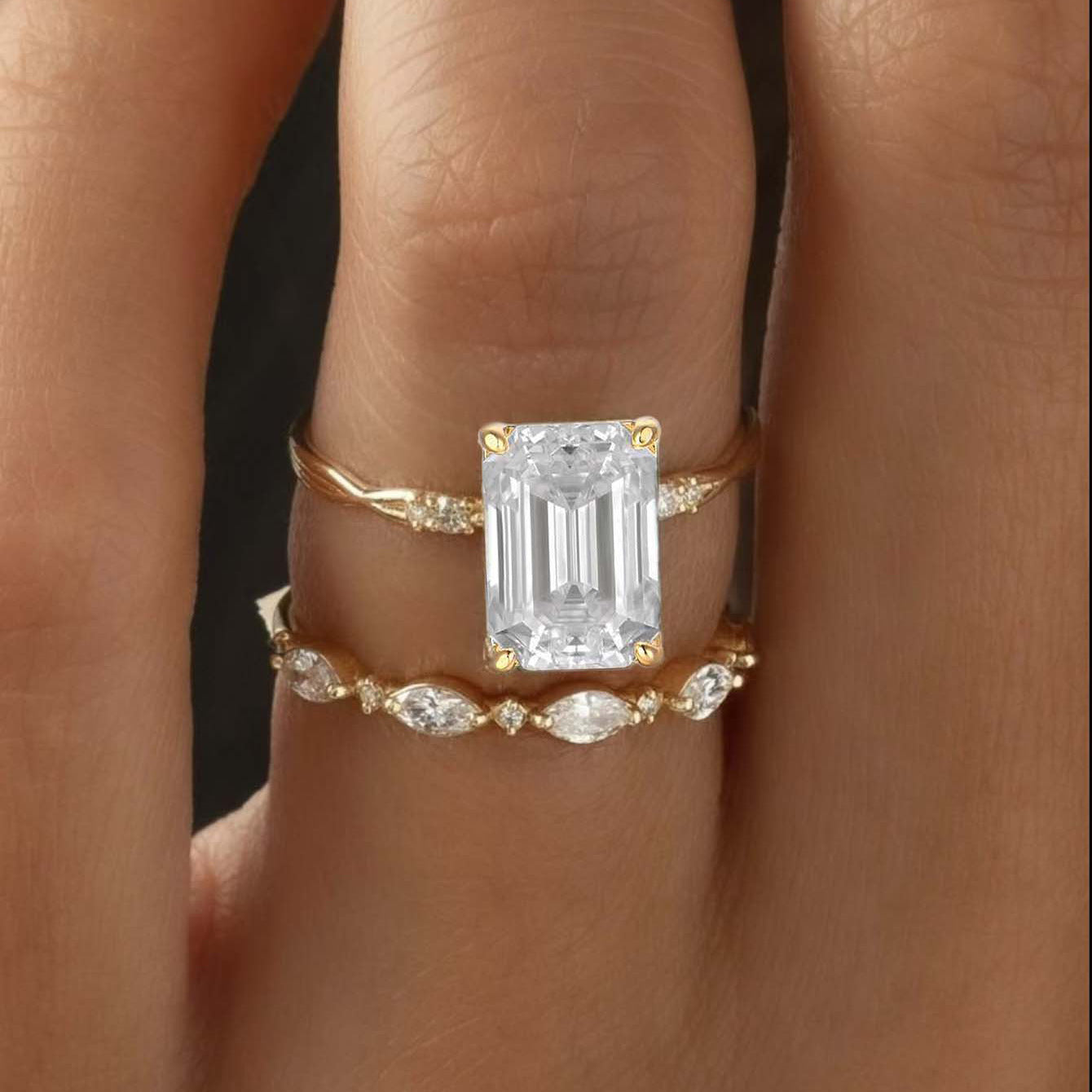 S925 Silver Set Ring Square Moissanite Ring Set Combination Ring Independent Hot Sale Source Factory Wholesale