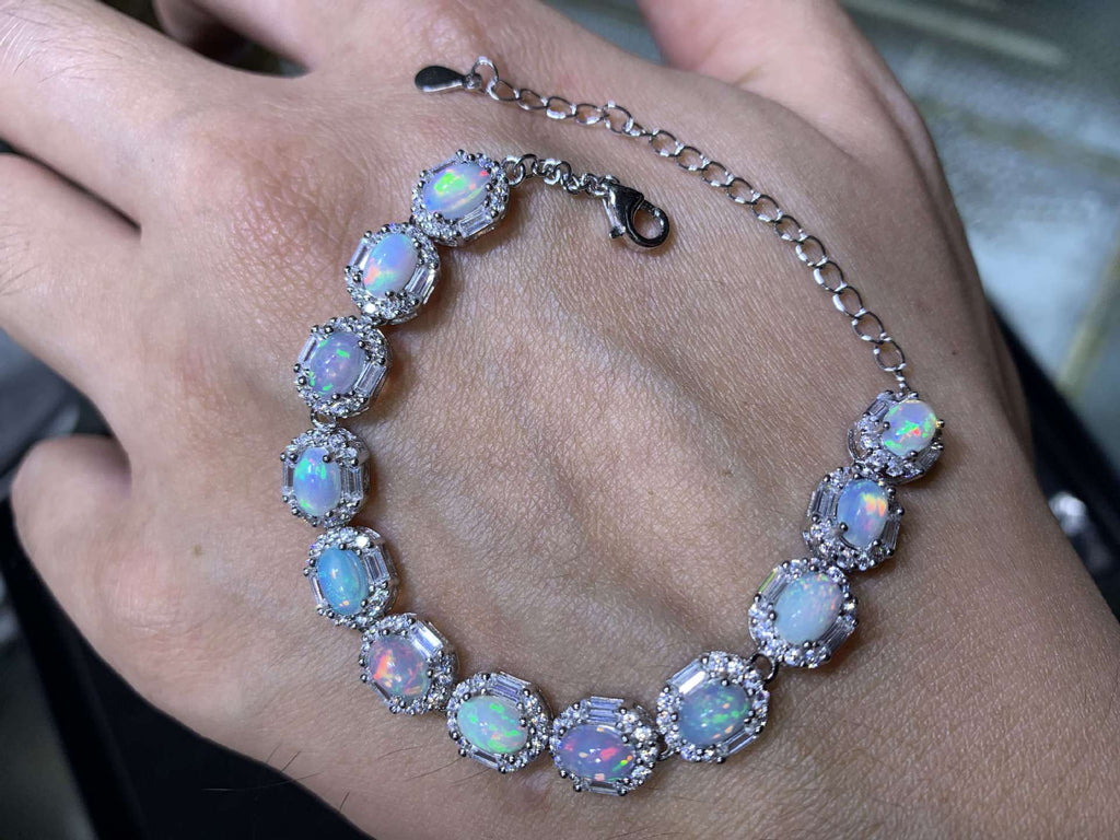 S925 Sterling Silver Inlaid Size 4*6mm Natural Opal Bracelet