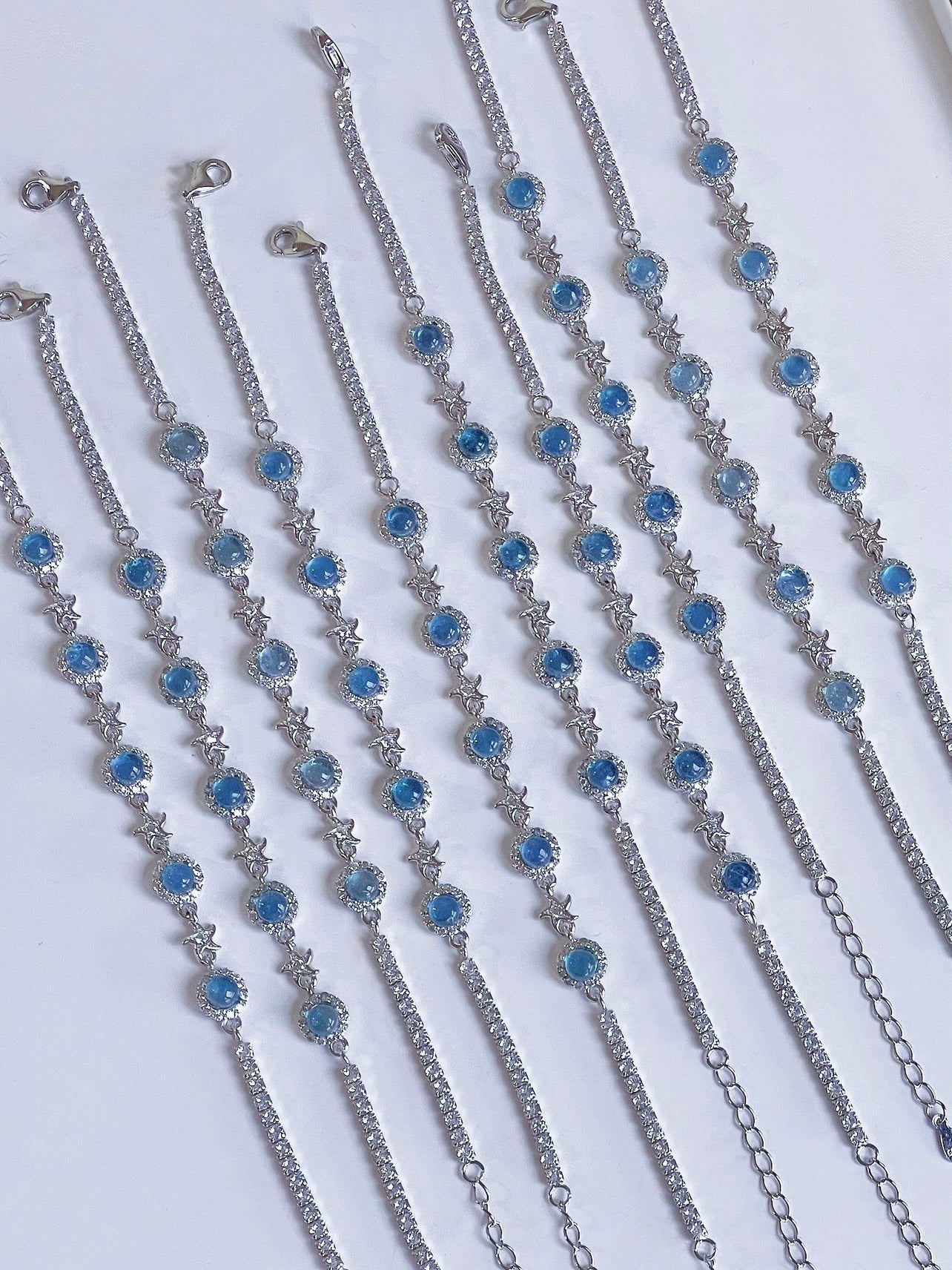 925 Sterling Silver Hand Jewelry Natural Aquamarine Bracelet