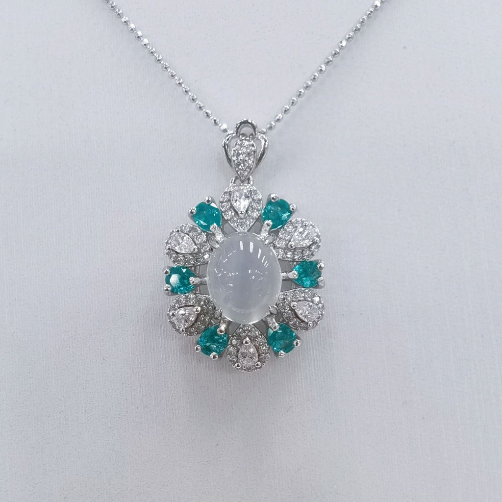 S925 Silver Platinum Plated Inlaid Moonstone Pendant Ring Jewelry Set