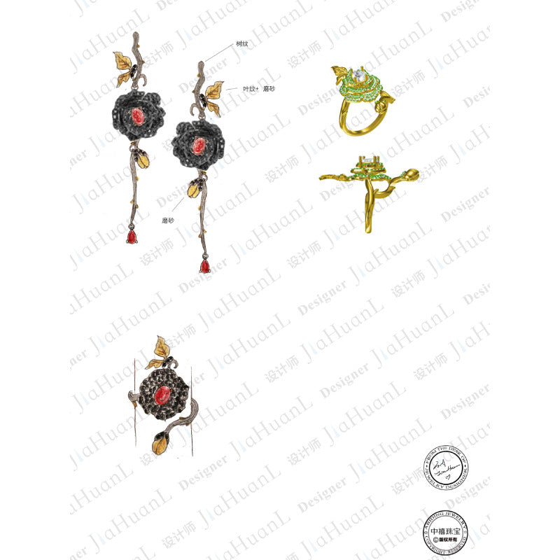 Secret Garden Designer Gemstone Ring Natural Style Rose Design S925 Silver Natural Color Gemstone Ring