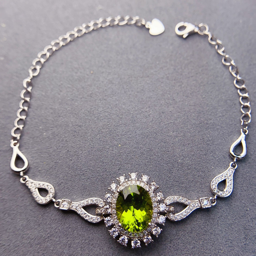S925 Silver Inlaid Main Stone 9*11 Natural Peridot Bracelet